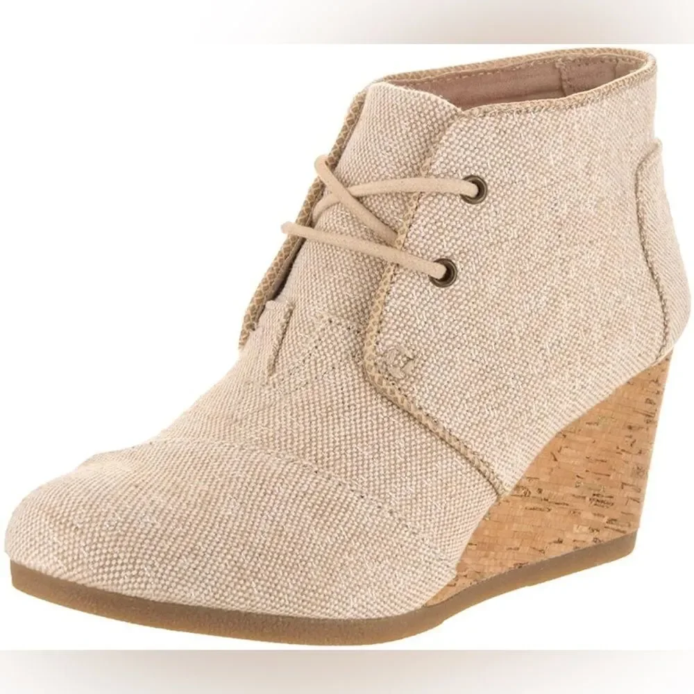 Brand New Toms Women’s Desert Wedge Natural Metallic Linen Shoes Size 12